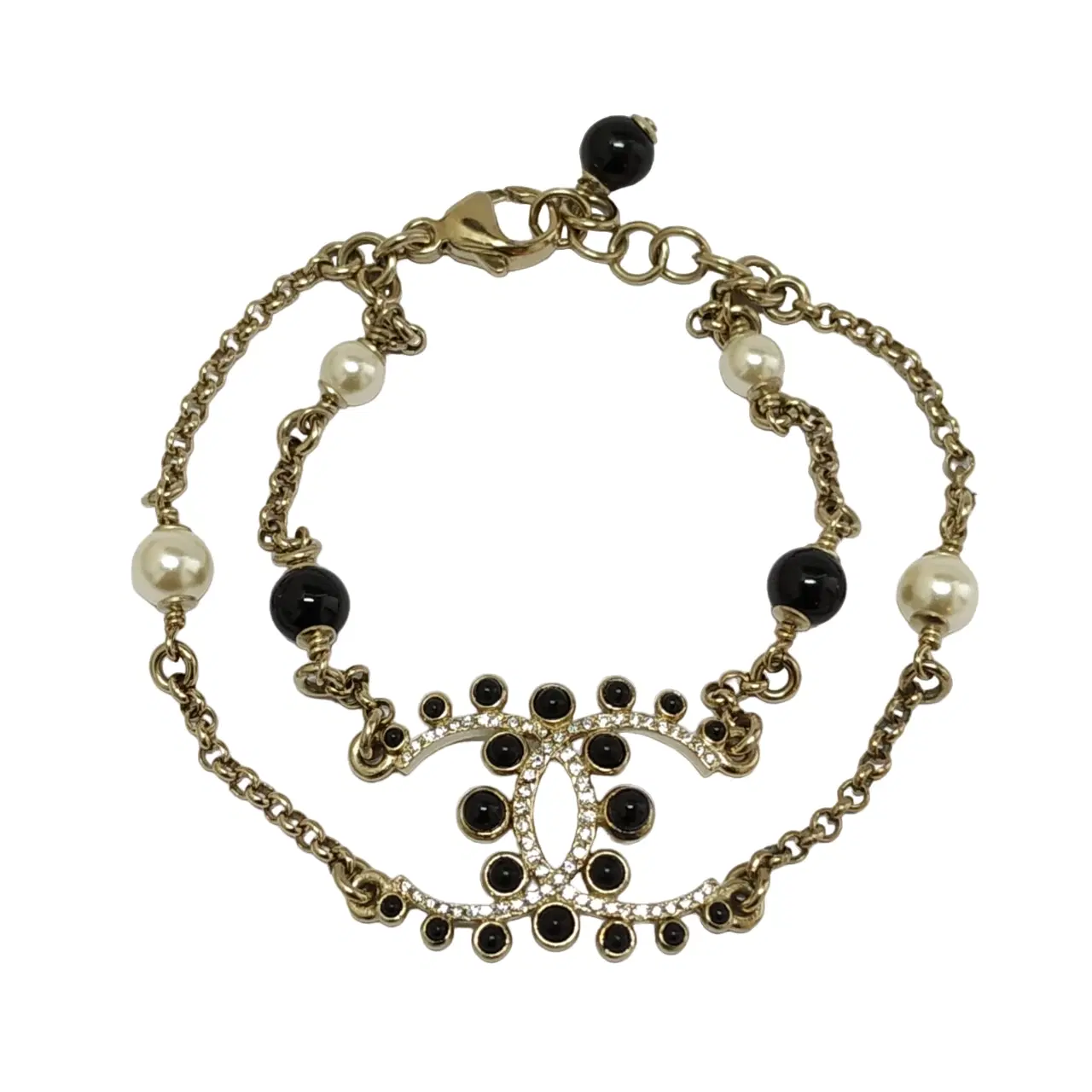 Chanel CC Logo Crystal and Faux Pearl Bracelet