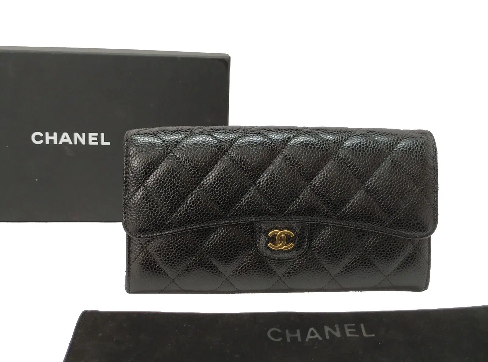 Chanel Black Caviar Long Flap Wallet