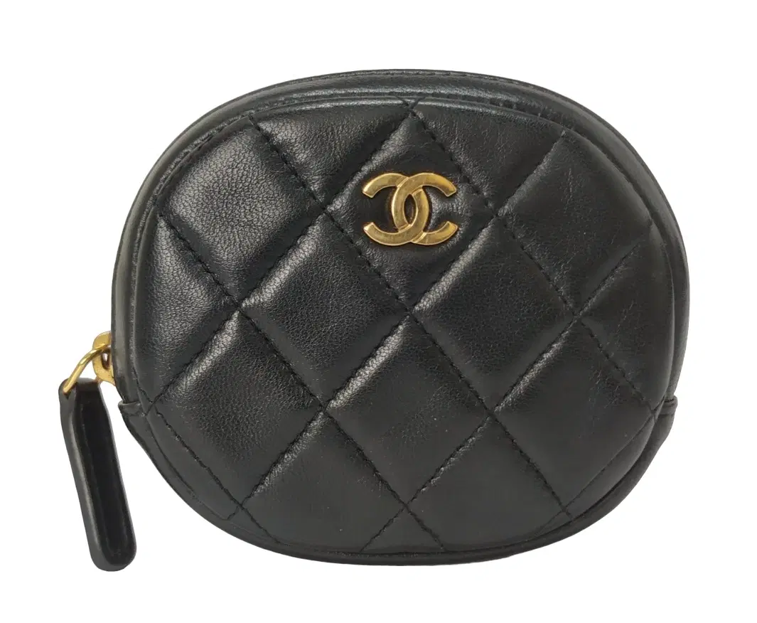 Chanel Black Quilted Lambskin Leather Zip Round Coin Purse