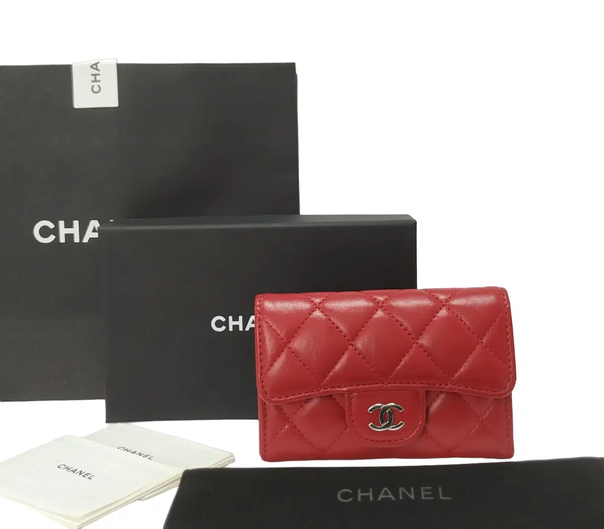 Chanel Lambskin Red Quilted Card Holder