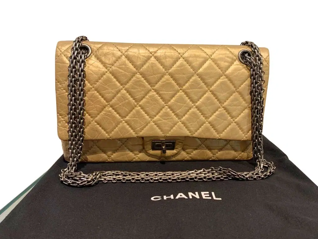 Chanel Quilted Double Flap Classic 2.55 Reissue Light Gold Bag