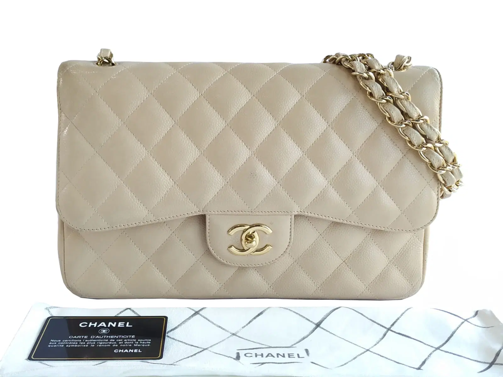 Chanel Beige Classic Double Flap Jumbo Bag