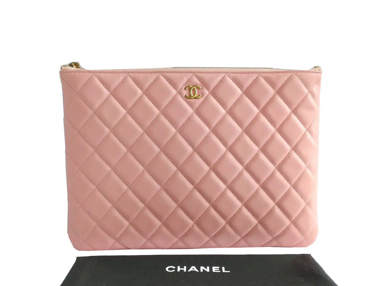 Chanel Quilted O Case Leather Zip Clutch