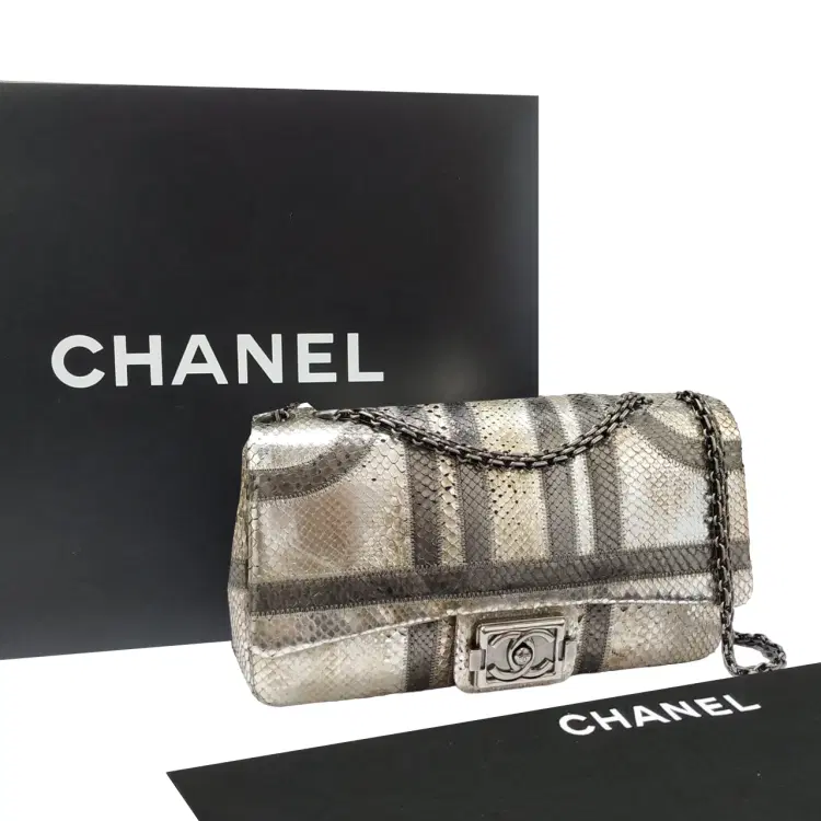 Chanel Pewter Metallic Python Paris/Bombay Classic Flap Bag-Hover-Image
