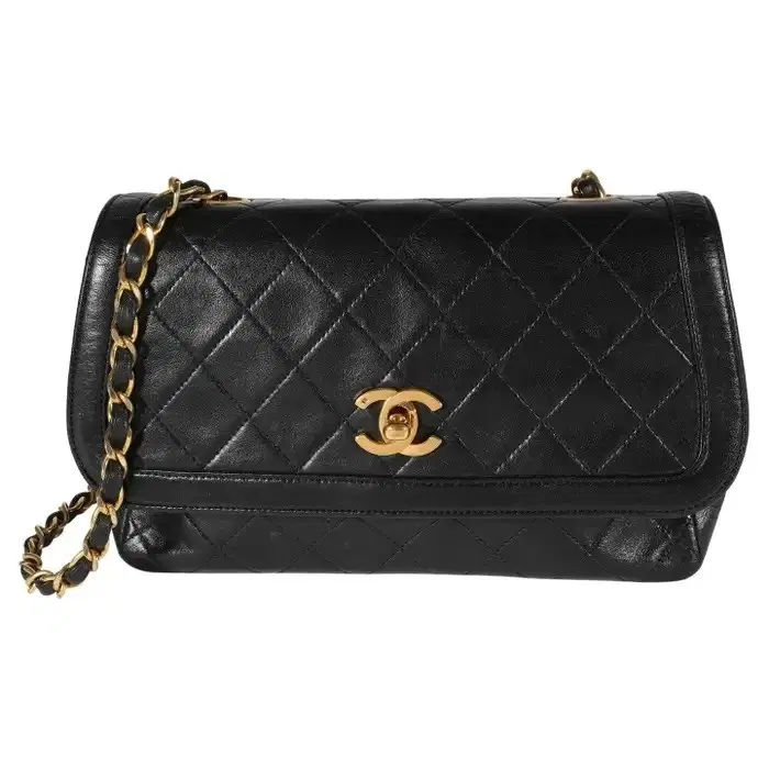 Chanel Vintage Black Quilted Lambskin Single Flap Bag
