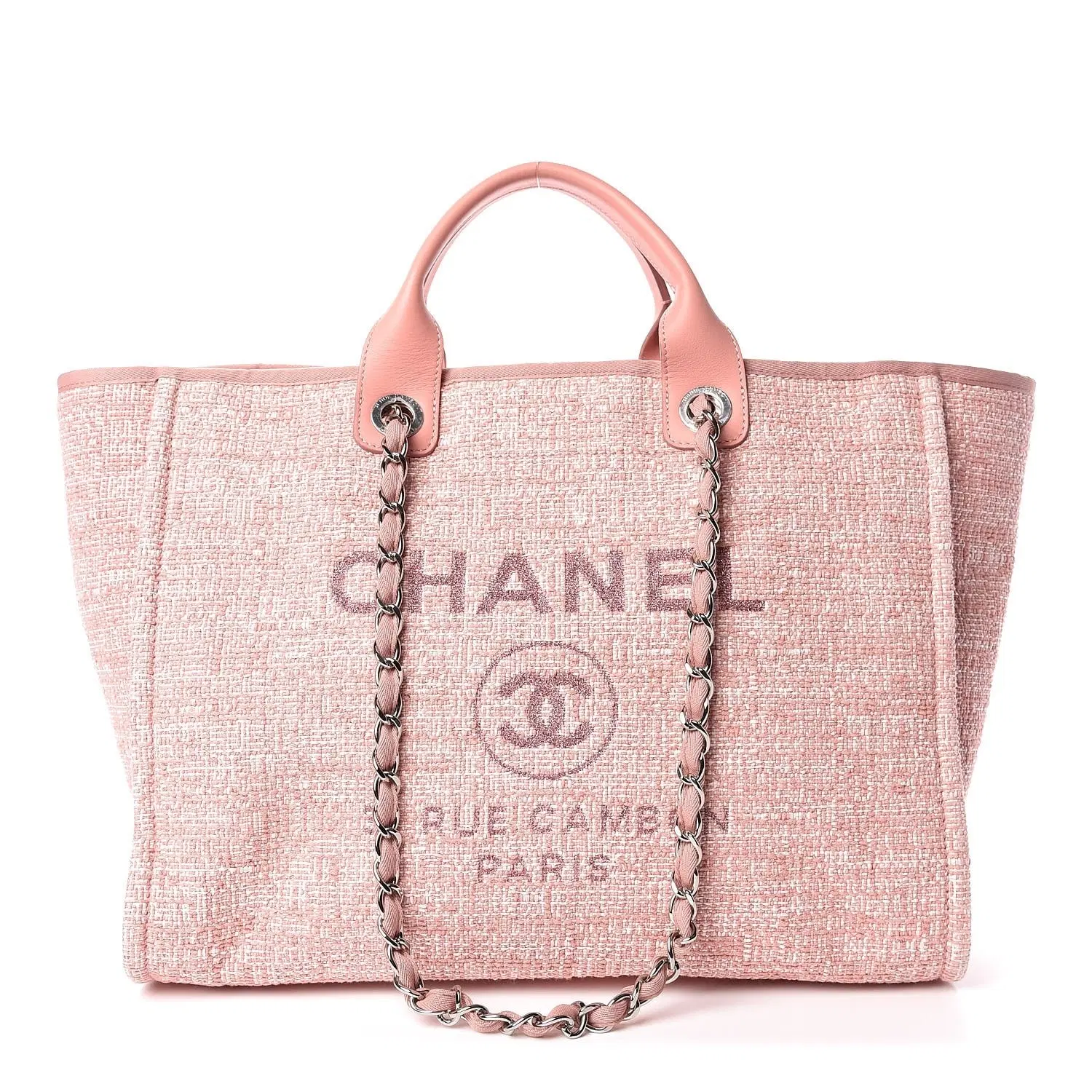 Chanel Deauville Pink Canvas and Leather Large Shopper Tote