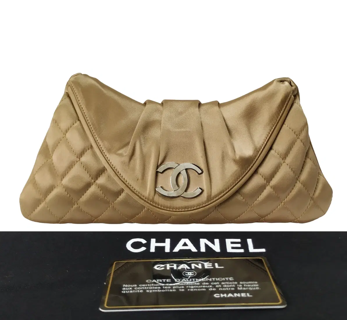 Chanel Quilted Satin Half Moon Clutch