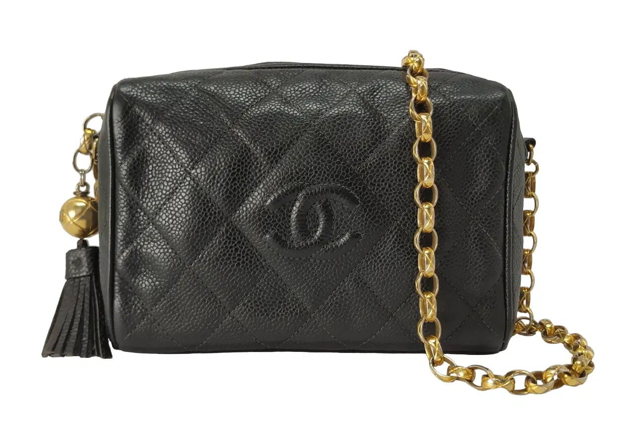 Chanel CC Black Quilted Leather Tassel Camera Crossbody Bag