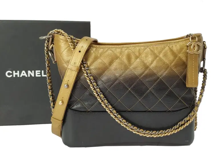Chanel Black & Gold Ombre Quilted Goatskin Medium Gabrielle Hobo Bag-Hover-Image