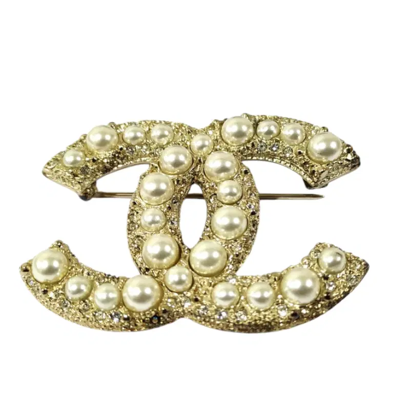 Chanel CC Logo Pin Crystal Gold Brooch