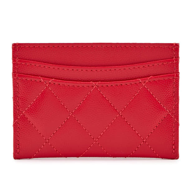 Chanel Red Quilted Caviar Leather Card Holder-Hover-Image