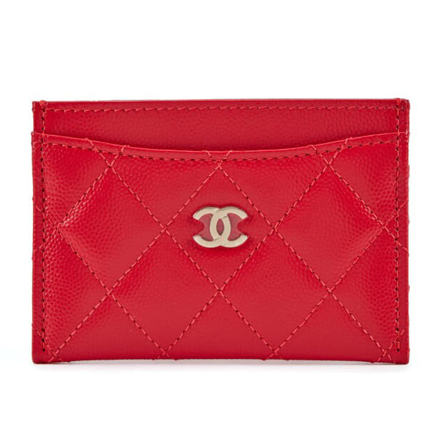 Chanel Red Quilted Caviar Leather Card Holder