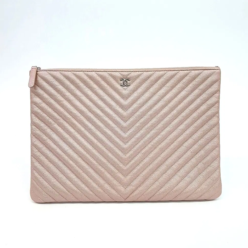 Chanel Caviar Chevron Clutch Large