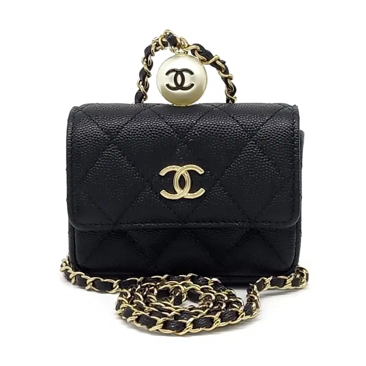 Chanel Caviar Pearl Ball Chain Card Holder-Hover-Image
