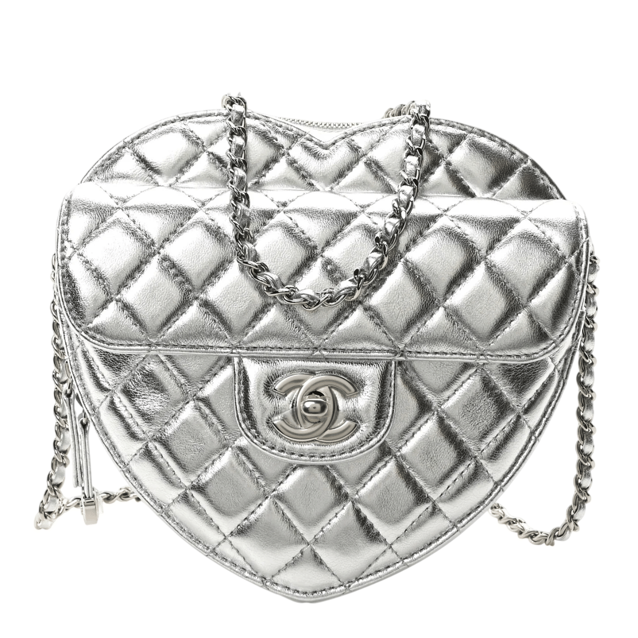 Chanel Heart Bag In Metallic Lambskin And Silver Metal