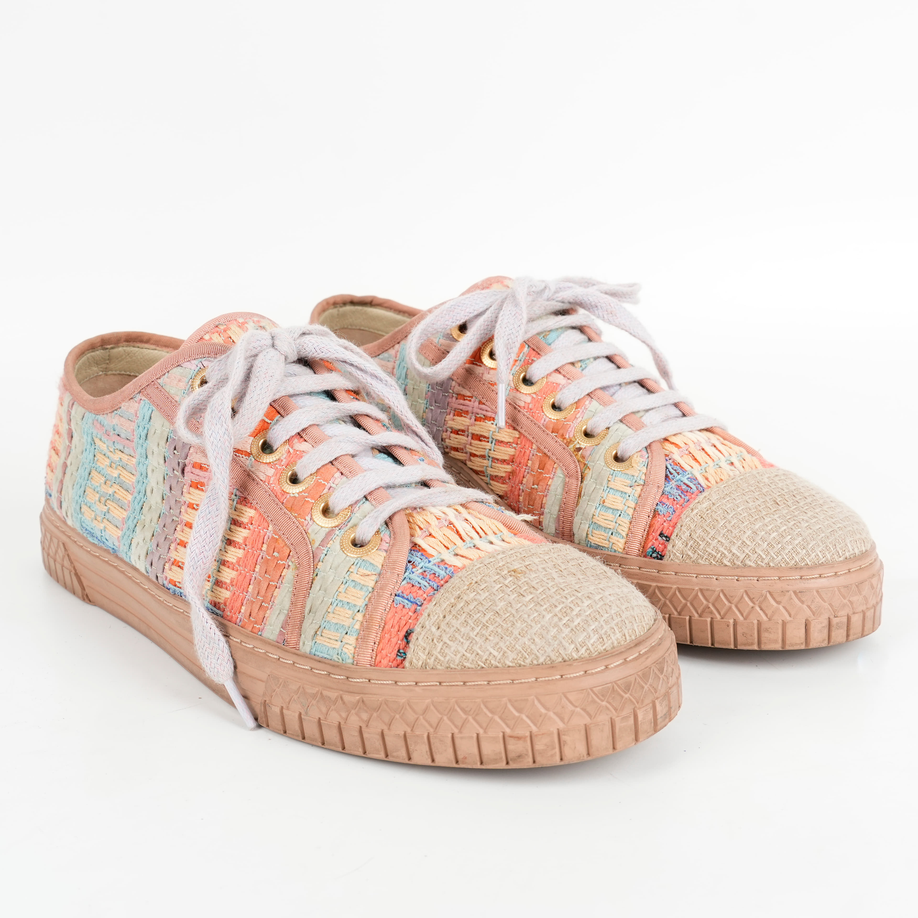 Size 39 - Chanel Multicolor Tweed CC Low Top Sneakers