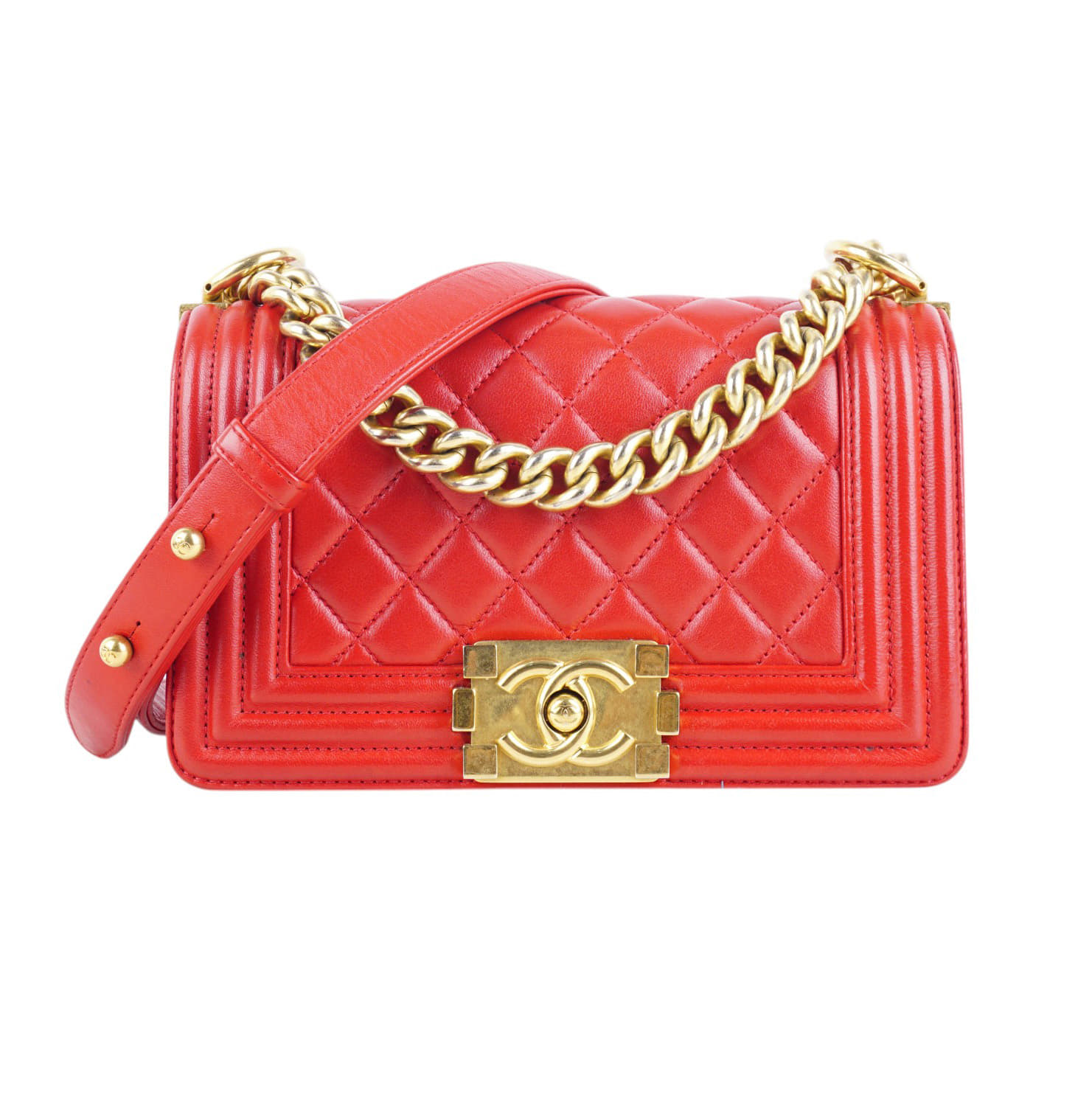 Chanel Red Quilted Boy Small Shoulder Bag