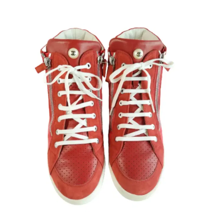 Chanel Candy Red High Top Sneakers-Hover-Image