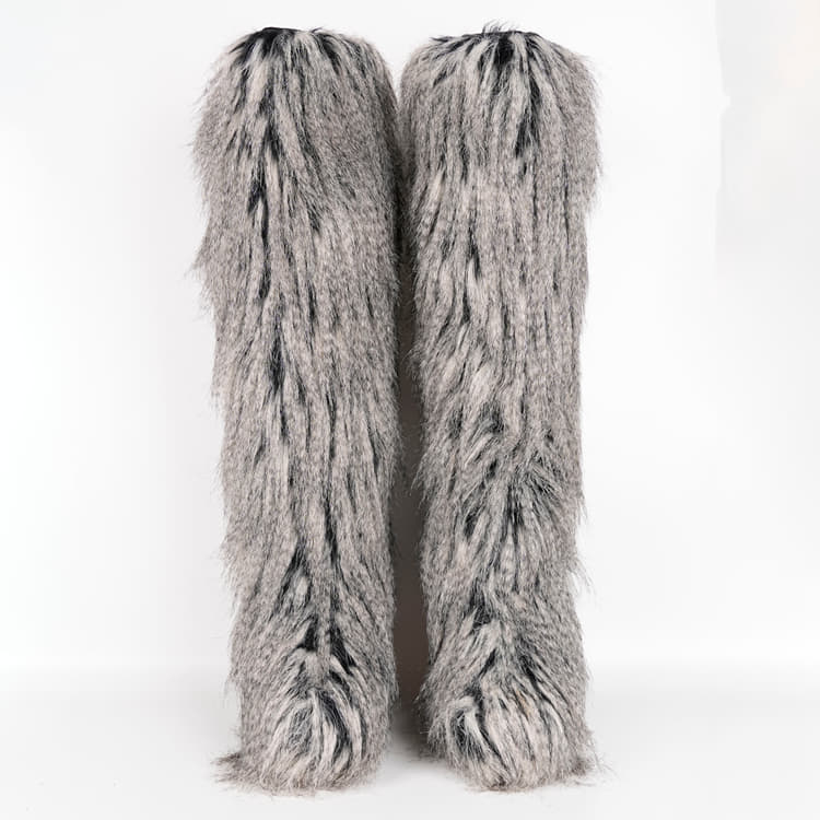 Size 41 - Chanel Grey Fantasy Fau Fur Icicle Heel Mukluks Boots-Hover-Image