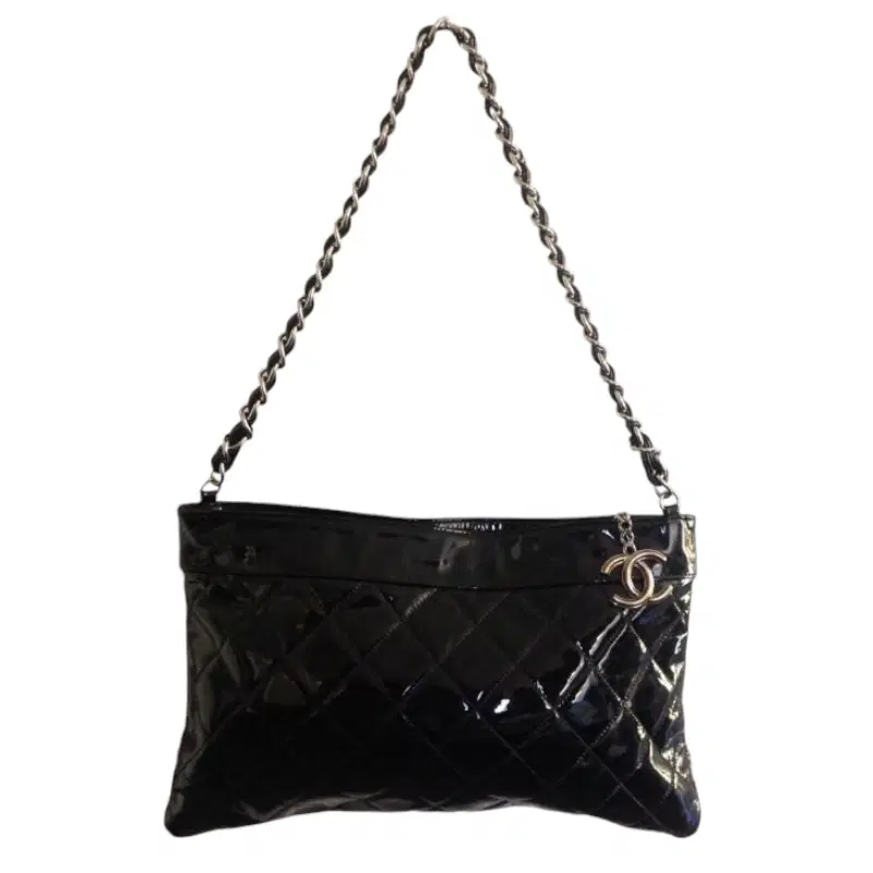 CHANEL Black Patent Medium Quilted Pouch13139154