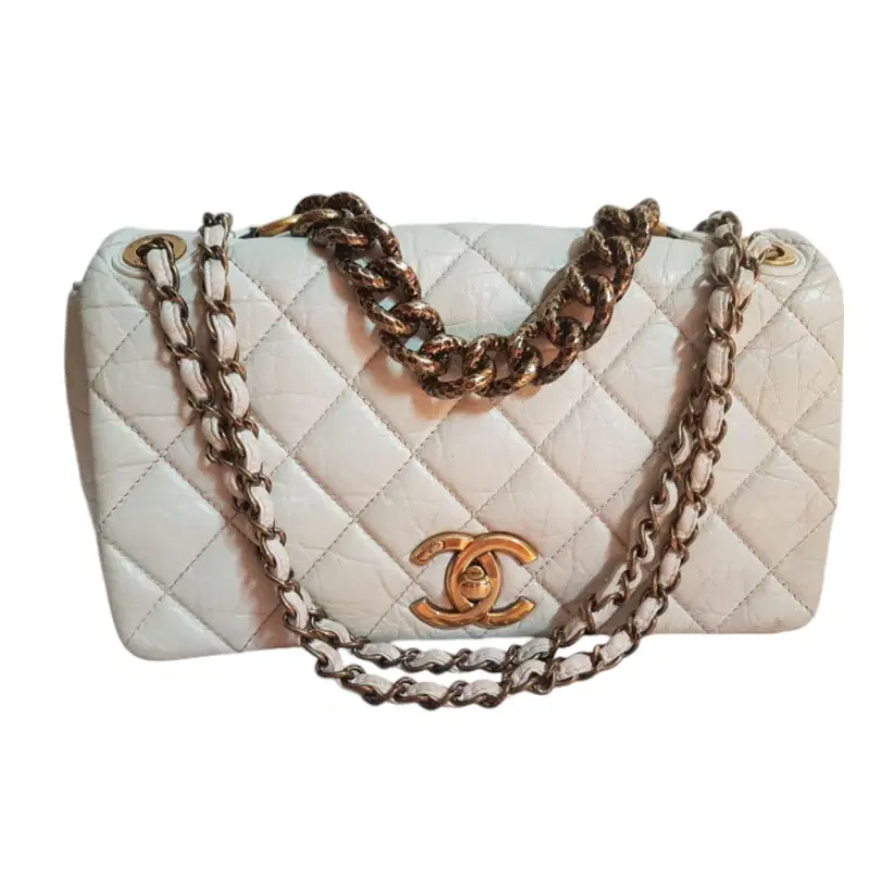 CHANEL White Lambskin Cutout Thick Gold Hardware Flap Bag