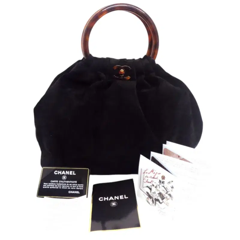 Chanel CC Logo Black Suede Vintage Tortoise Handbag