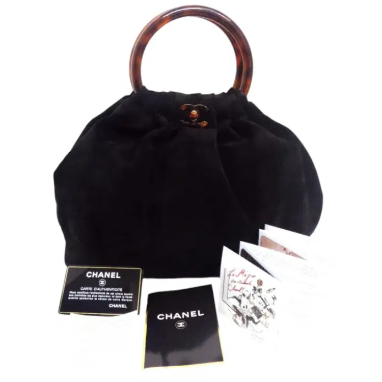 Chanel CC Logo Black Suede Vintage Tortoise Handbag-Hover-Image