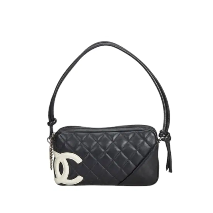 Chanel Black with White Lambskin Leather Cambon Ligne Pochette-Hover-Image