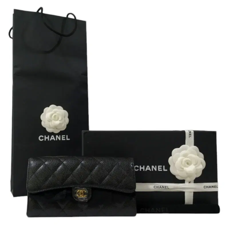 Chanel Black Caviar Long Flap Wallet