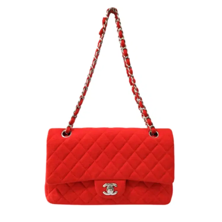 Chanel Classic Red Jersey Silver Metal Shoulder Bag-Hover-Image