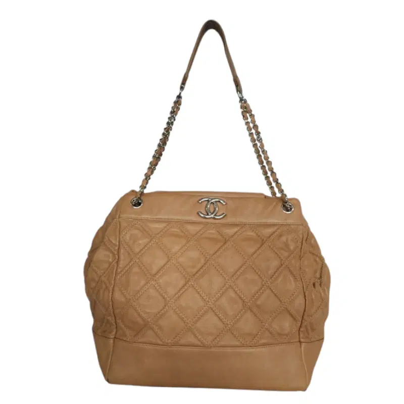 Chanel Beige Quilted Stitched Drawstring Shoulder Bag