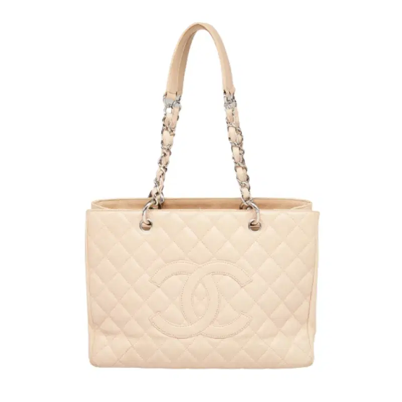 Chanel Beige Quilted Caviar Leather Grand Shopping Tote
