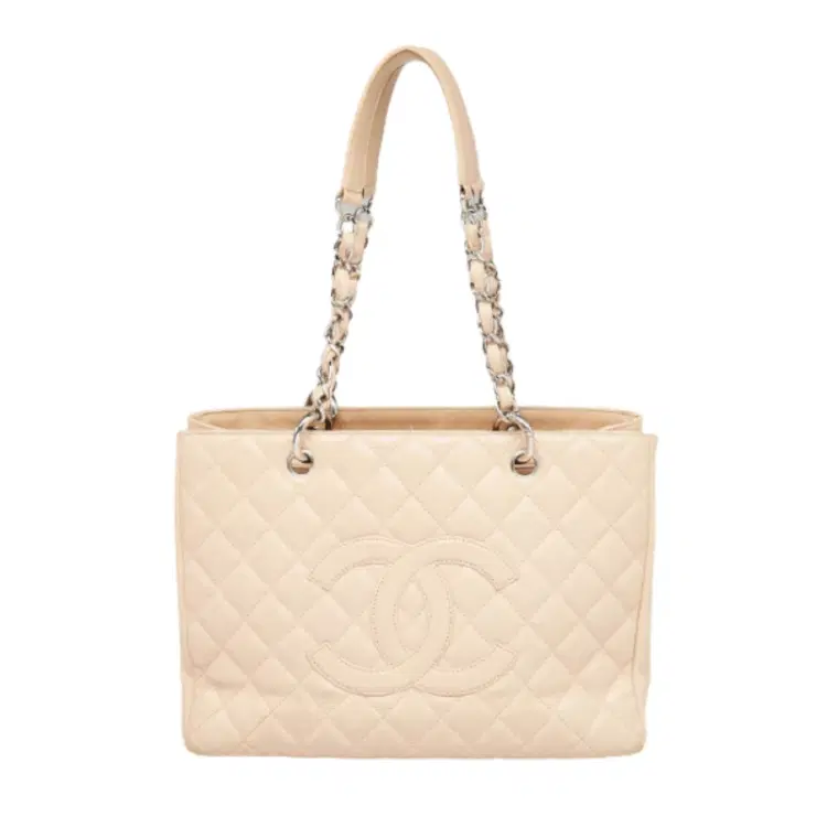 Chanel Beige Quilted Caviar Leather Grand Shopping Tote-Hover-Image
