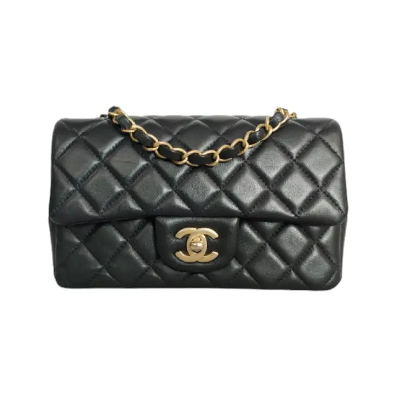 Chanel Black Lambskin Quilted Mini Rectangular Flap Shoulder Bag