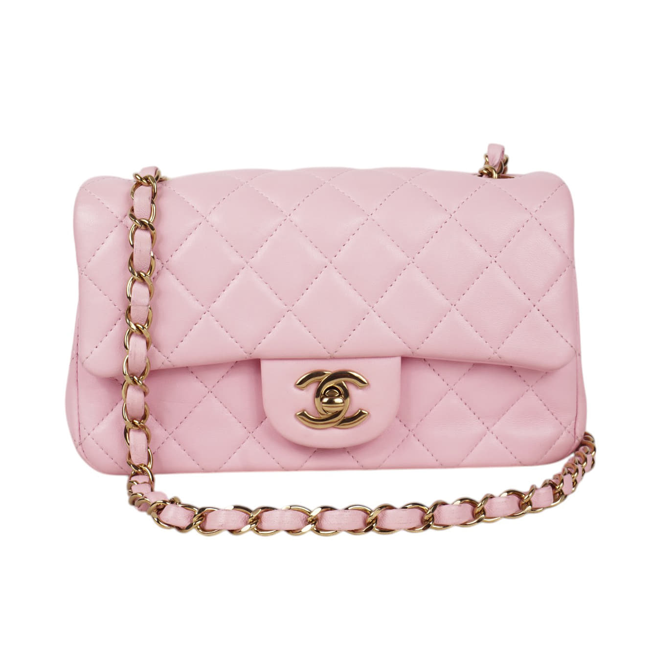 Chanel Mini Rectangular Flap Bag Pink Lambskin With Gold Hardware