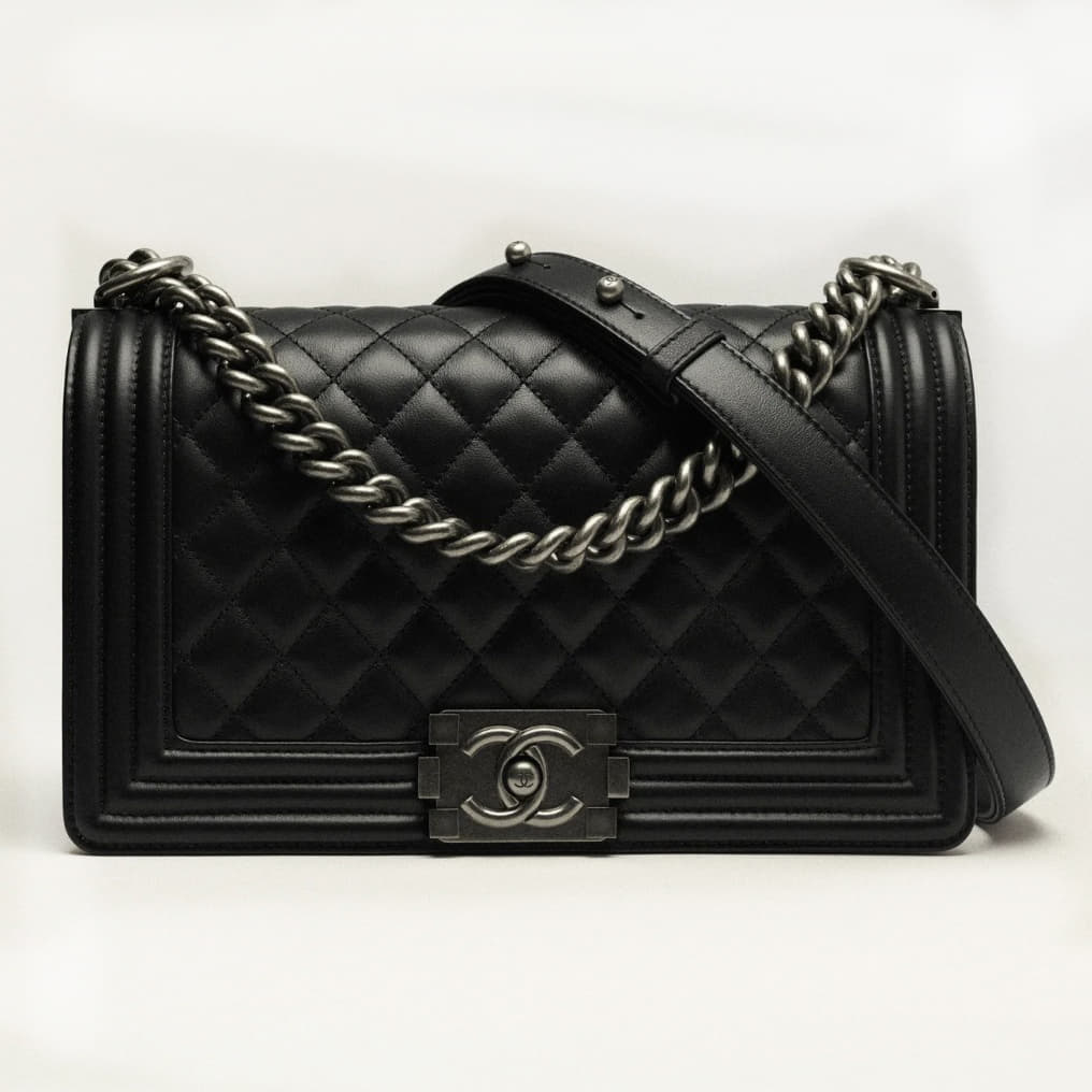 Chanel Boy Calfskin & Ruthenium-Finish Metal Handbag