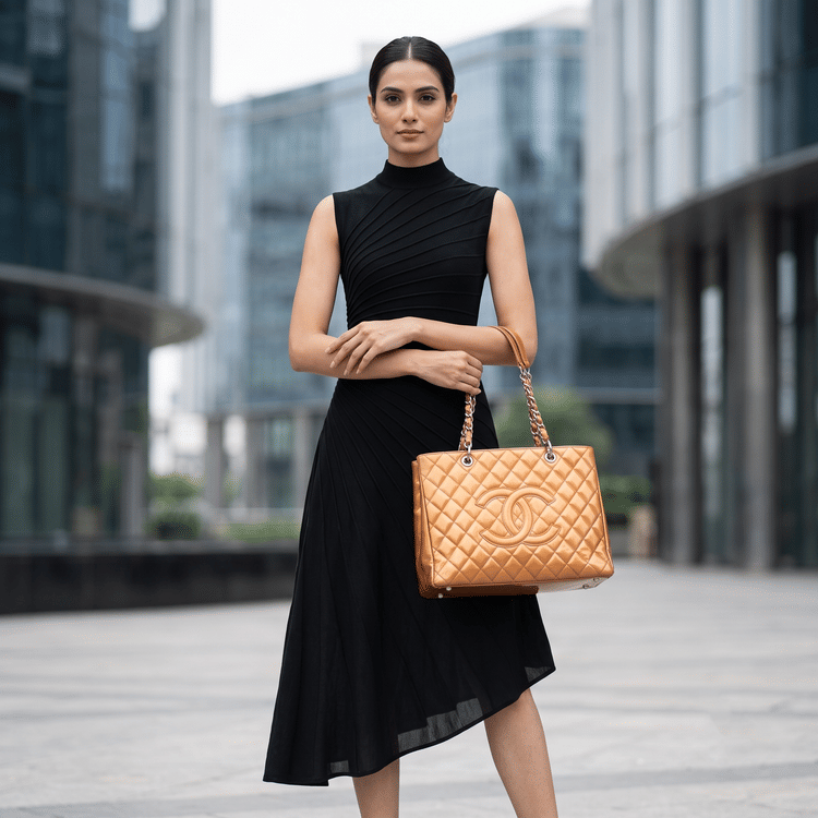 Chanel Grand Shopping Tote in bronze quilted patent leather-Hover-Image