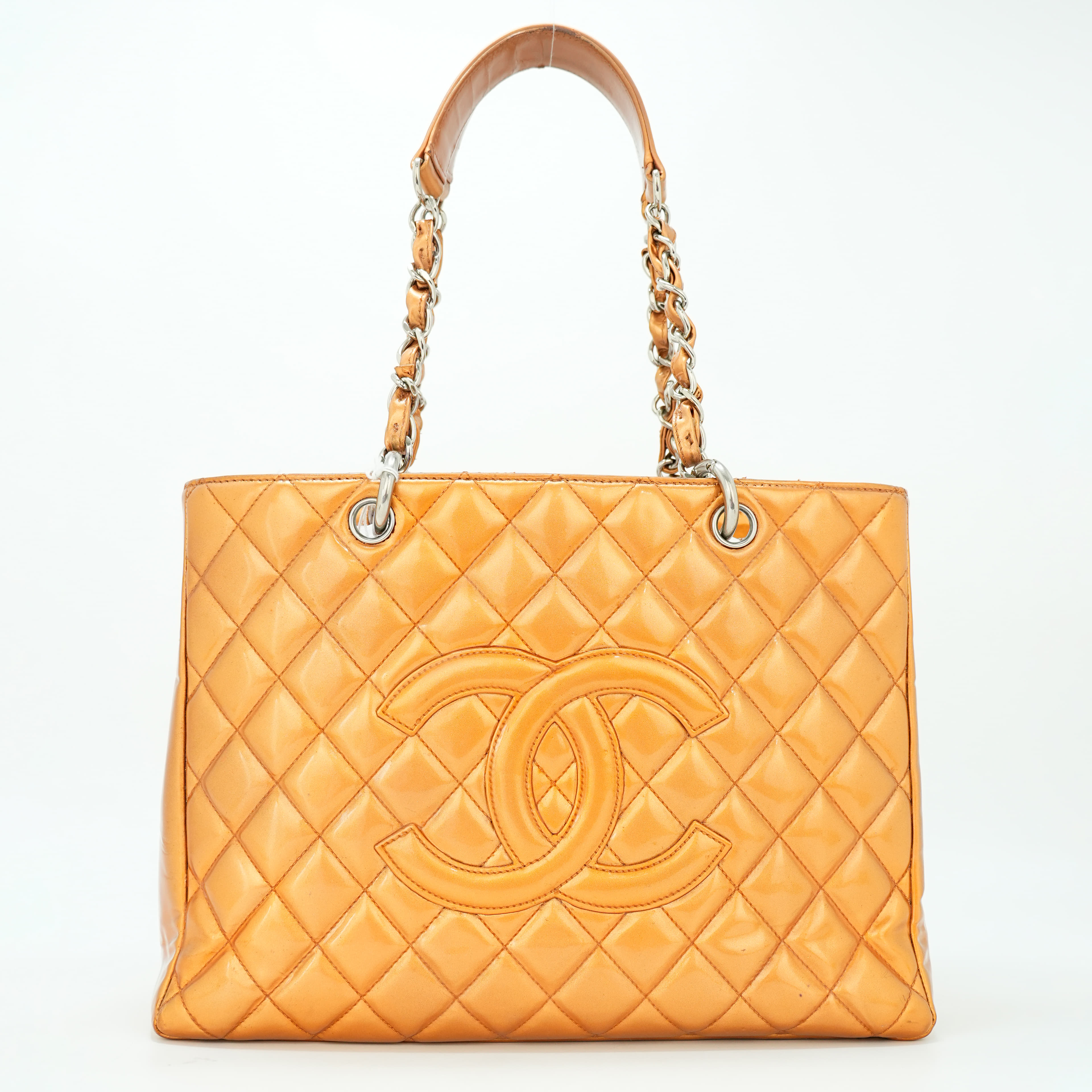 Chanel Grand Shopping Tote in bronze quilted patent leather