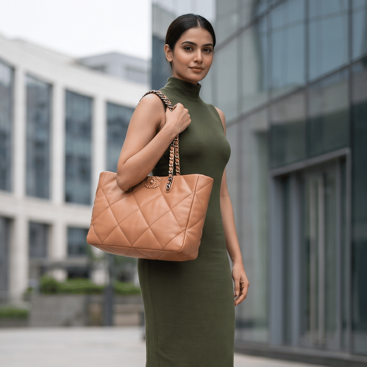 Chanel Lambskin Quilted Chanel 19 East West Shopping Bag Brown (Customised)-Hover-Image