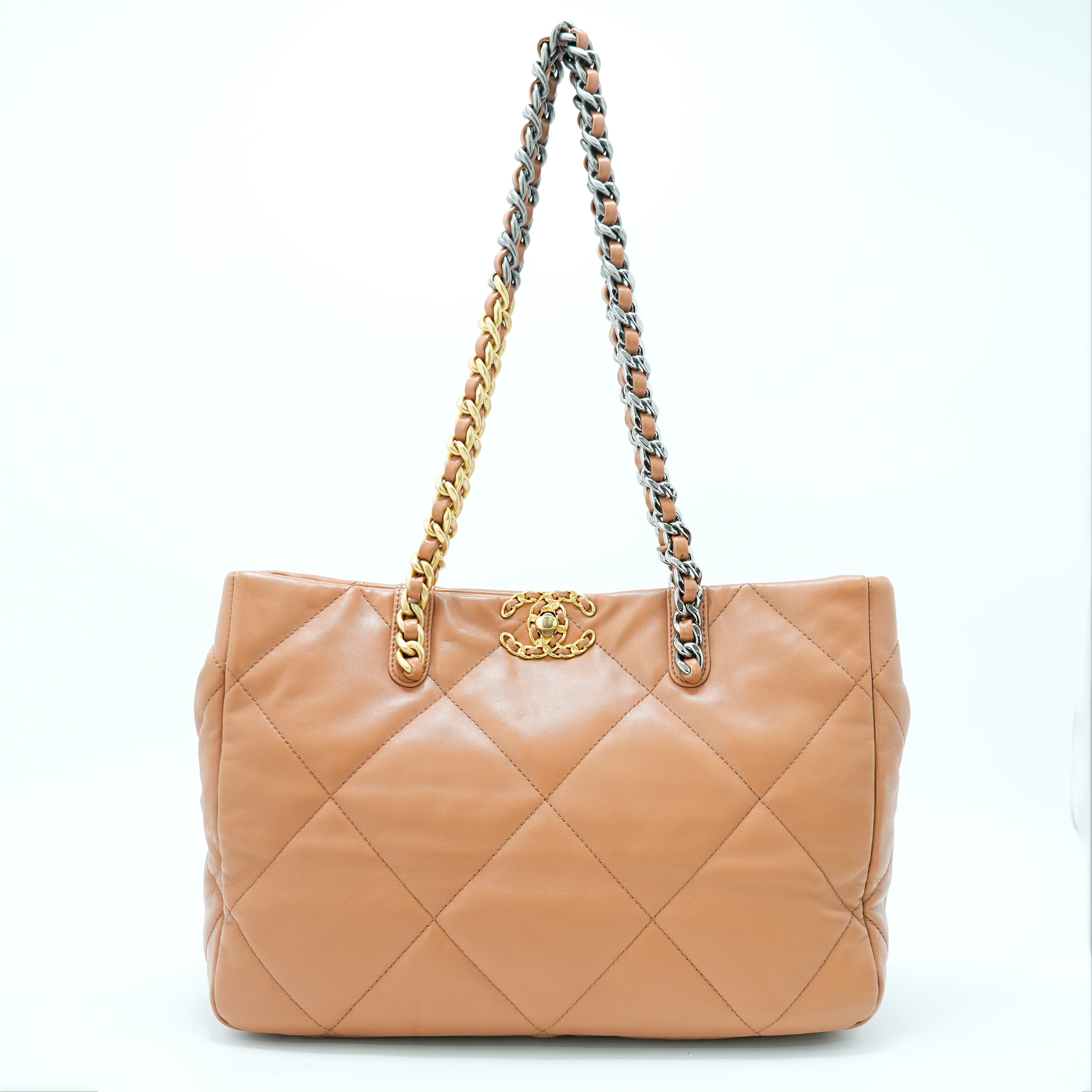 Chanel Lambskin Quilted Chanel 19 East West Shopping Bag Brown (Customised)