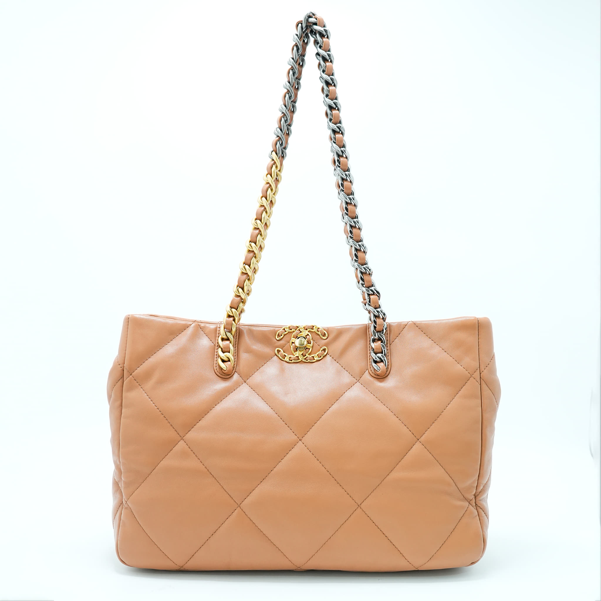 Chanel Lambskin Quilted Chanel 19 East West Shopping Bag Brown (Customised)
