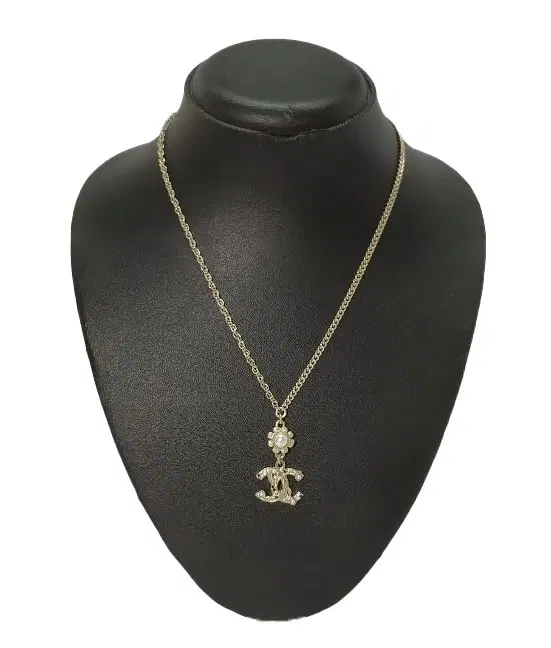 Chanel Coco Mark Rhinestone Pearl Necklace Light Gold-Hover-Image