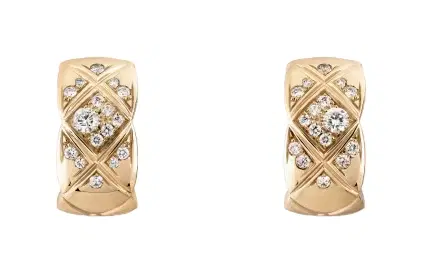 Chanel Coco Crush Quilted Motif 18K Beige Gold Diamond Earrings-Hover-Image