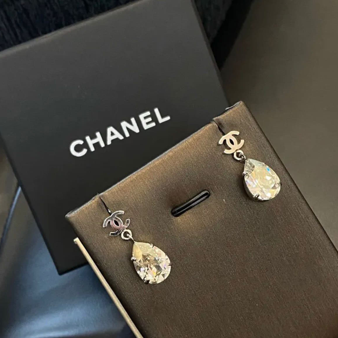 Chanel CC Crystal Teardrop Drop Earrings