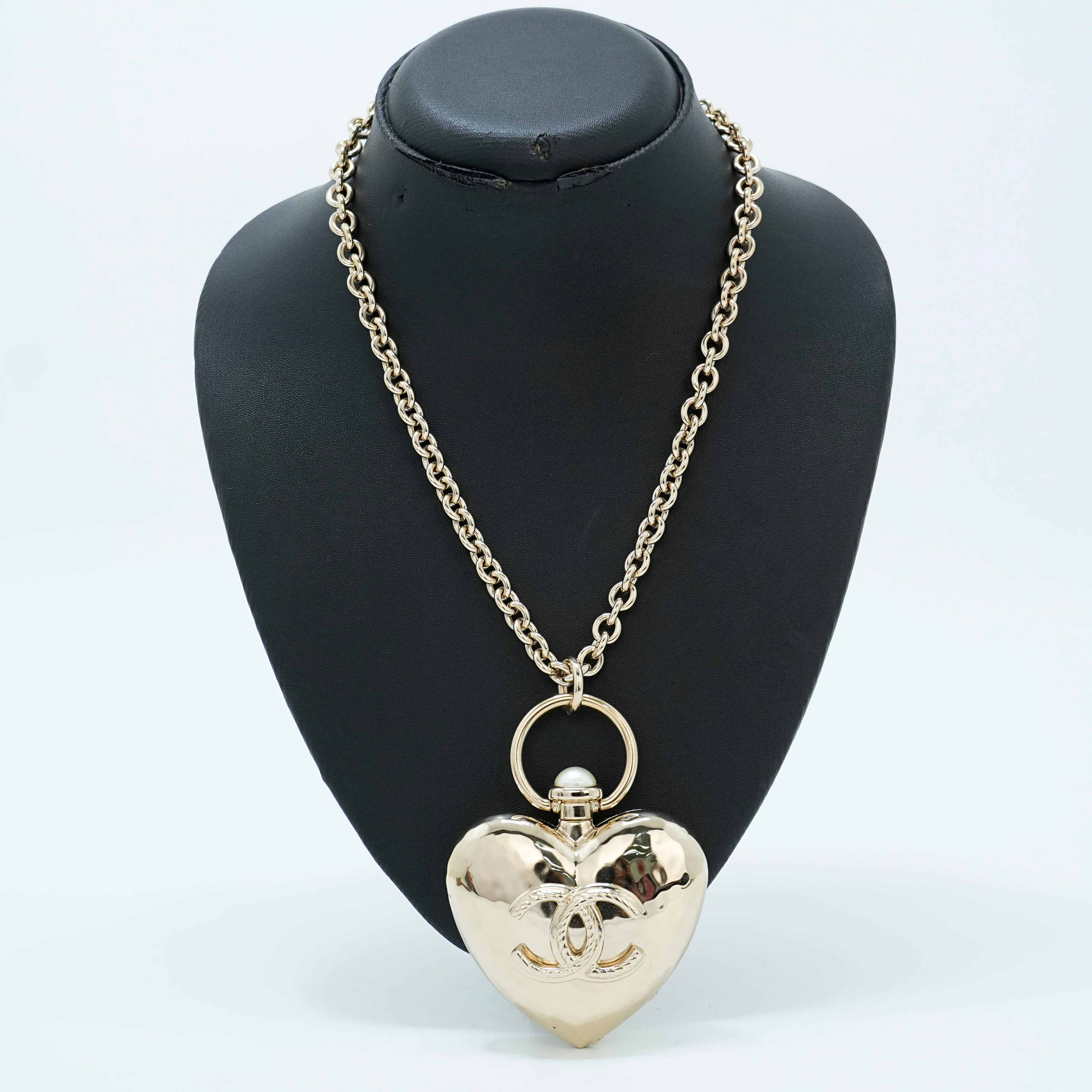 Chanel Metal CC Heart Locket Necklace Gold