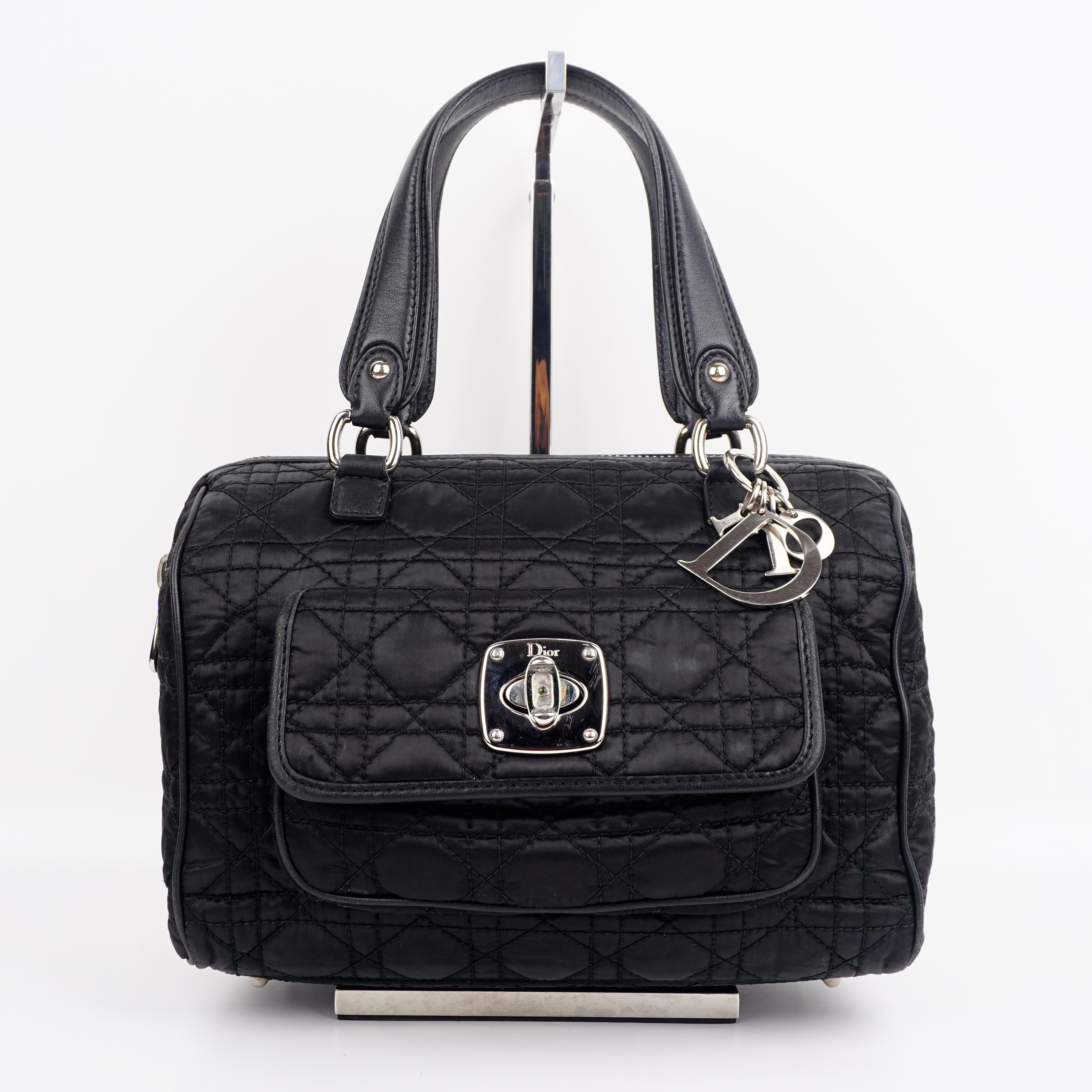 Christian Dior Black Nylon Cannage Charming Lock Handbag