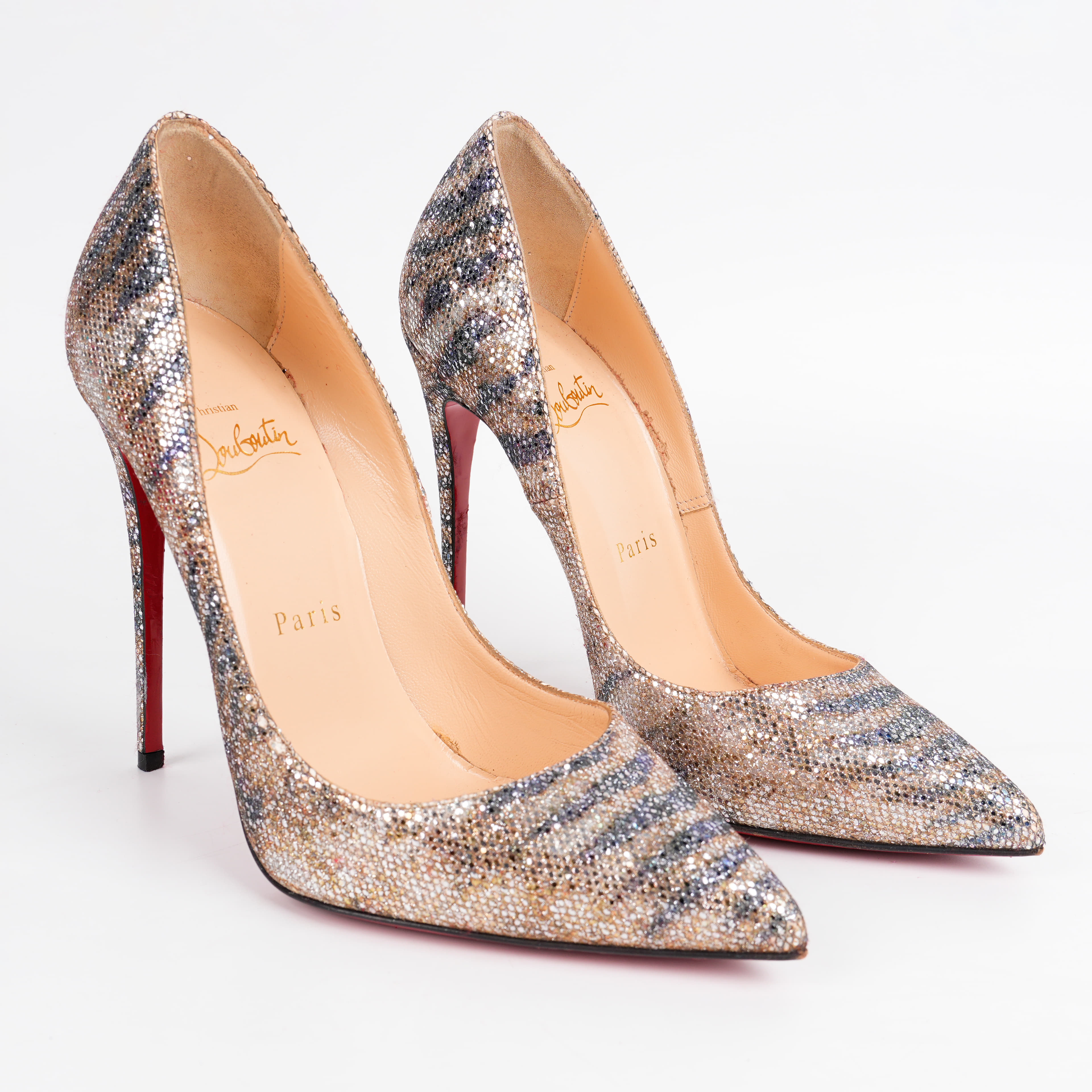 Size 37.5 - Christian Louboutin Gold Glitter Sirene Pigalle Follies 120 Pumps
