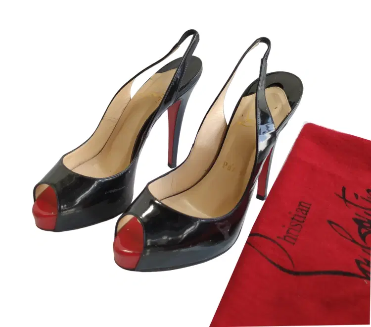 Size 36 - Christian Louboutin Black Patent Leather Private Number Sandals-Hover-Image