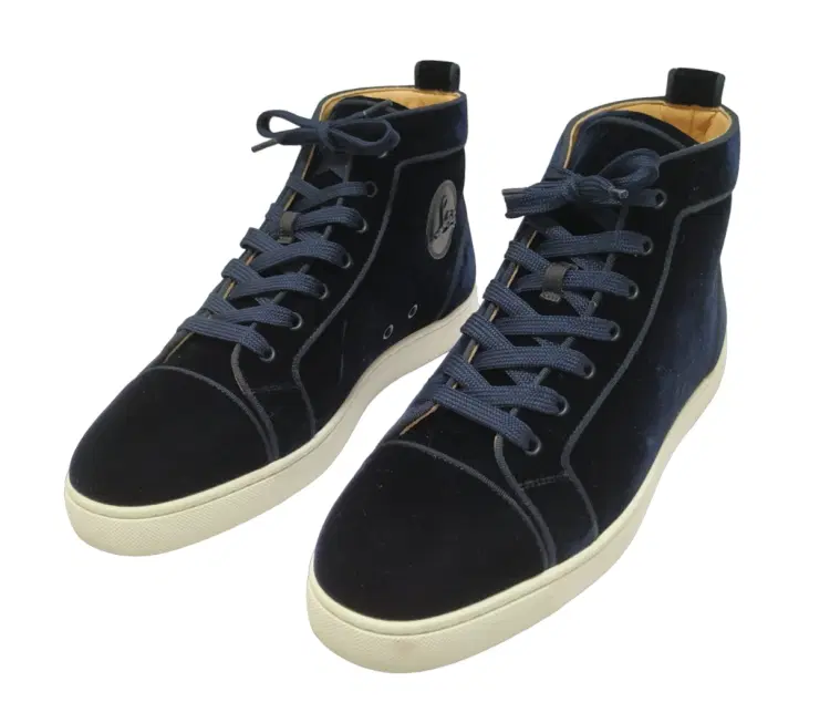 Size 43 - Christian Louboutin Navy Blue Velvet Louis Orlato Flat Sneaker-Hover-Image