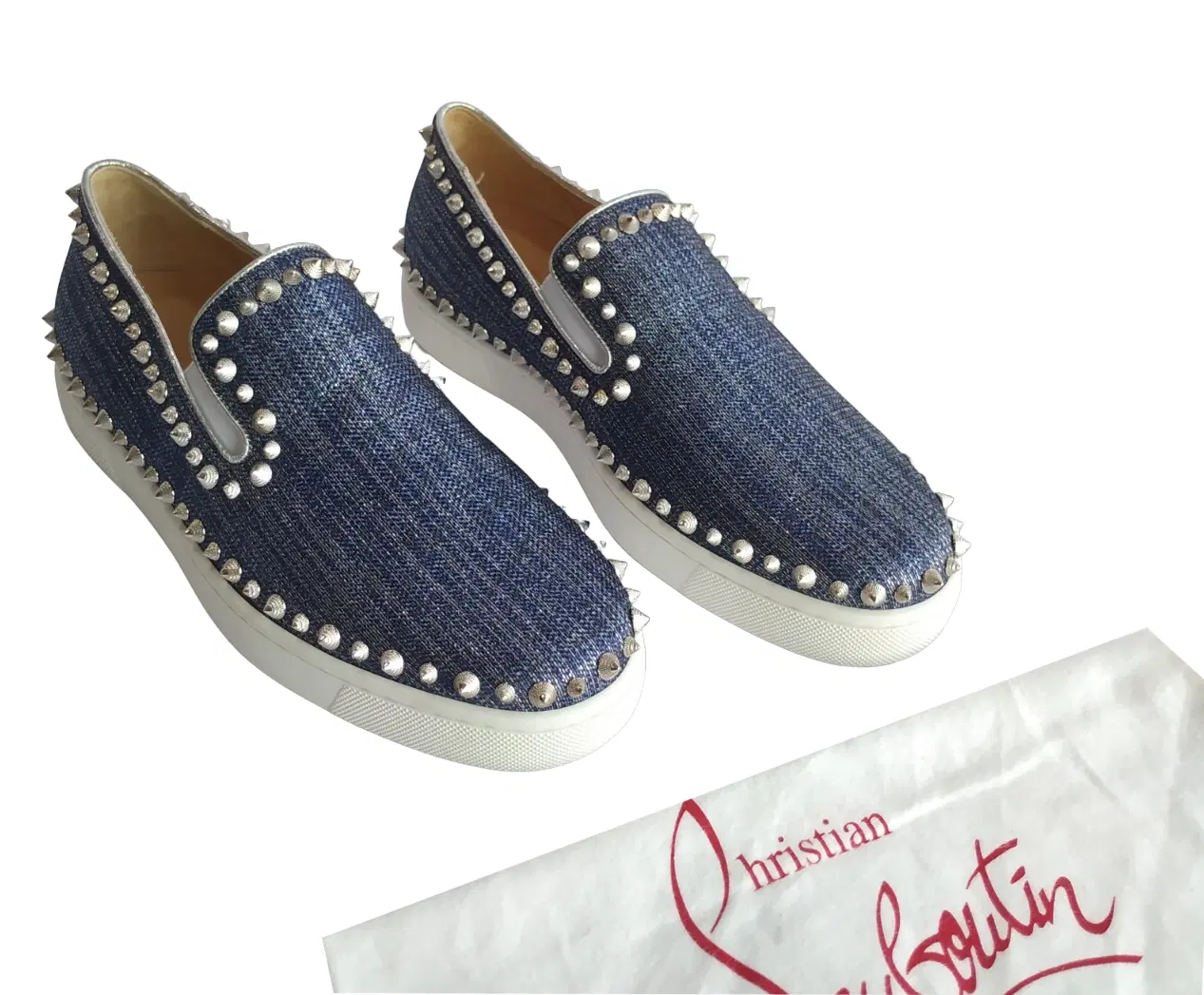Size 40 - Christian Louboutin Auth Pik Boat Woman Flat Denim Sneakers